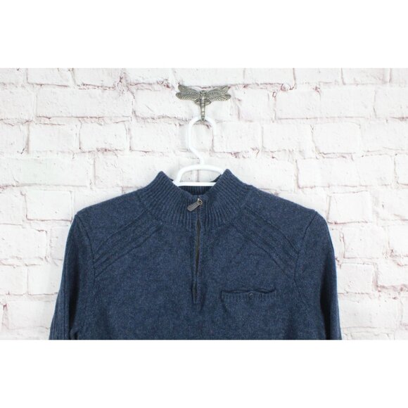 LL Bean Rangeley Merino Wool Pullover Sweater Quarter Zip Navy Size L - Picture 2 of 11